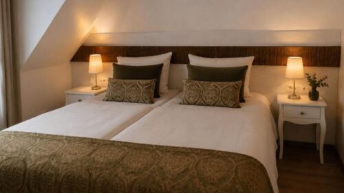 Verdo Hotel double room with comfortable double bed, warm bedside lamps, and cozy modern boutique hotel atmosphere.