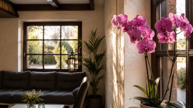 Cozy boutique hotel seating area with orchids at Verdo Hotel